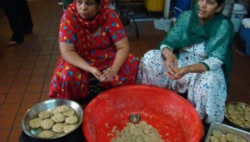 Women at a Sikh gurudwara in New Jersey prepare a langar meal